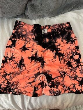 Mooslover Tie-Dye High Waist Butt Lift Seamless Shorts - Orange/Black - Size L